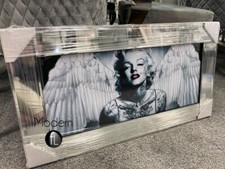 Marilyn Monroe with angel wings & tattoo glitter art picture on mirror frame