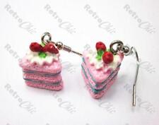 CAKE EARRINGS chocolate wafer PINK STRAWBERRY GATEAUX cream slice FOOD KITSCH