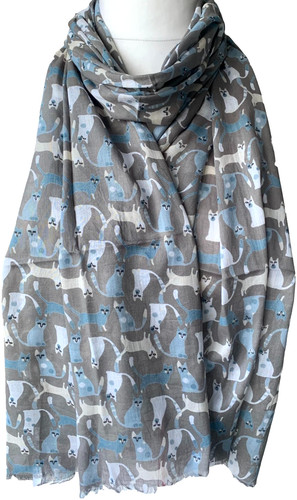 Grey cat scarf - grey, blue