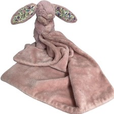 Jellycat Pink Bunny Security Blanket Floral Ears Plush Baby Comforter Soft  (WD)