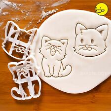 Set of 2 Cat cookie cutters | cute happy cats kitty birthday cake treat biscuit