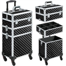 Rolling Makeup Case Professional Cosmetic Train Case Beauty Trolley 3 in 1 Box