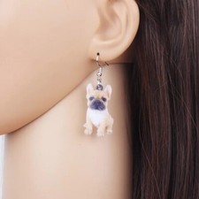 French Bulldog, Frenchie Puppy Dog Earrings, Dog Mom Gift, Lightweight, Flat New