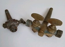 Two Vintage Brass Beer Barrel Taps - one double - working - taps turn
