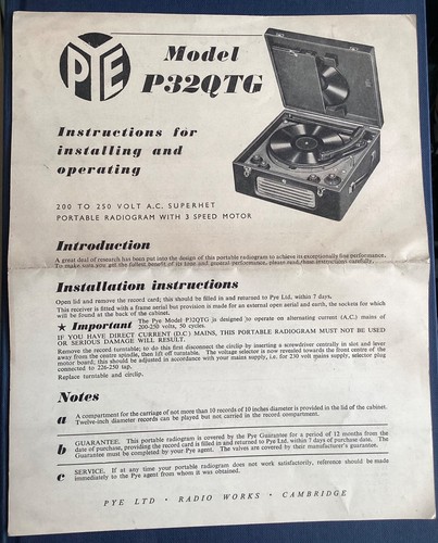 Pye p32qtg portable radiogram - pye,