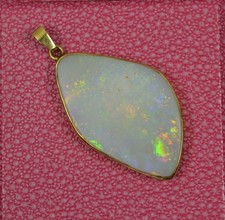 Colourful Large Natural Opal and 9ct Gold Pendant