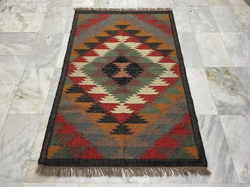Handwoven kilim rug wool jute - rug,