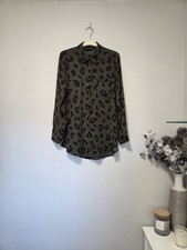 Khaki Black Animal Print Chiffon Longline Oversized Shirt Blouse | F&F | Size 12