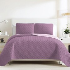 3 Pcs Quilted Reversible Bedspread Bed Throw Single Double King Size Bedding Set