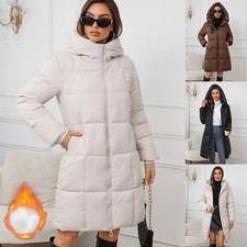 Women's Ladies Mid Long Stylish Puffer Coat Quilted Padded Bubble Hooded Jacket