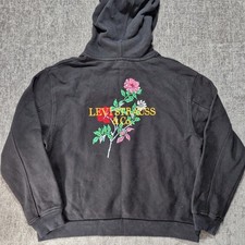 Levi Strauss &Co Black Hoodie Mens X Small. P2P 22 Inches. Floral Embroidery 