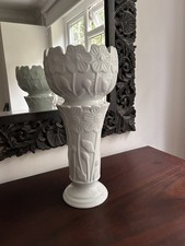  Vintage Decorative Ornate White Ceramic Type Plant Pot & Stand 36 Cms.