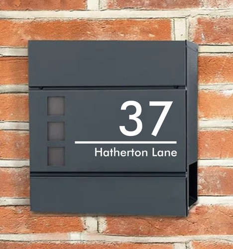 House number road - number/road, box