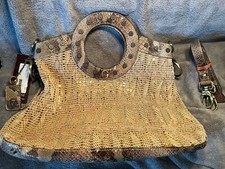 Guess Collection IMAN  Leather Snake Print Gold WOVEN OVERLAY Purse Handbag-NEW