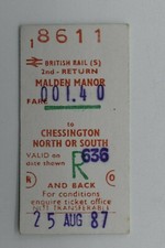 British Railway Ticket 8611 Malden Manor to Chessington North or South 2nd class