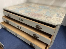 Map Drawers On Castors, Decorated With Decoupage Maps On The Top.