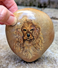Vtg Golden Cocker Spaniel Dog Long Haired Hand Painted Pebble Rufi Paper Weight