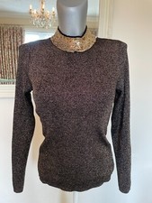 Ladies Jumper Size Medium Black & Gold Sparkly Evening Top Oasis Brand