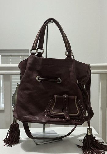 Burgundy leather bucket - burgundy,