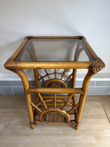 Vintage rattan smoked glass - rattan,