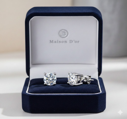1ct earrings white gold - earrings, gift