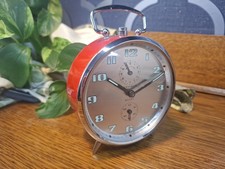Wehrle Vintage Alarm Clock 1960s Red with Silver Dial Working Retro