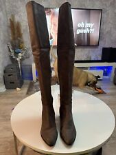 New Look Faux Suede Grey Over The Knee Block Heel Boots Size Uk 4