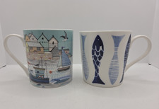 2 Sainsbury's Home Nautical Mugs Ceramic Cups Harbor Fishing Fish Unused New