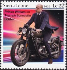 Prince William & TRIUMPH BONNEVILLE Bobber Motorcycle Stamp (2023 Sierra Leone)