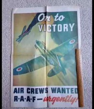 World War 2 Poster, Spitfire, Air Crews Wanted R.A.A.F., RAF, 1970s Repro.