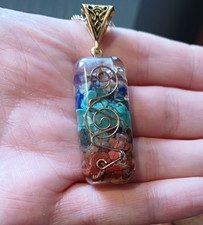 Colourful Crystal Pendant Stone Chips Acrylic Case Waxed Cord Necklace