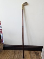 Vintage Wooden Walking Stick With Brass Golf Club Handle 3 Piece