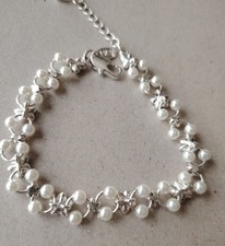 M&S Silver Tone White  Pearl Style White Stone  Bracelet