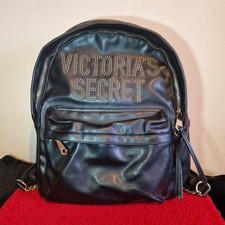 Victoria’s Secret Studded Faux Leather Backpack Black Chain Strap Glam Logo Bag