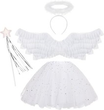 Hifot Angel Costumes Girls,Tutu Skirt White Angel Wings and Halo Angel Halloween