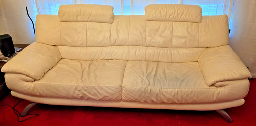 Leather couch cream colured - -,