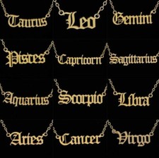 Ladies Gold 12 Horoscope Astrology Zodiac Letter Birth Sign Chain Necklace Gift
