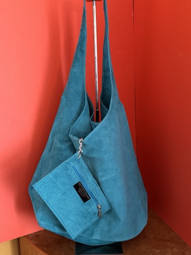 Turquoise italian suede slouch - turquoise,
