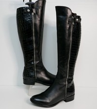 CLARK`S "LICORICE SNAP" BLACK LEATHER/CROC PRINT KNEE HIGH RIDING BOOTS UK 4D