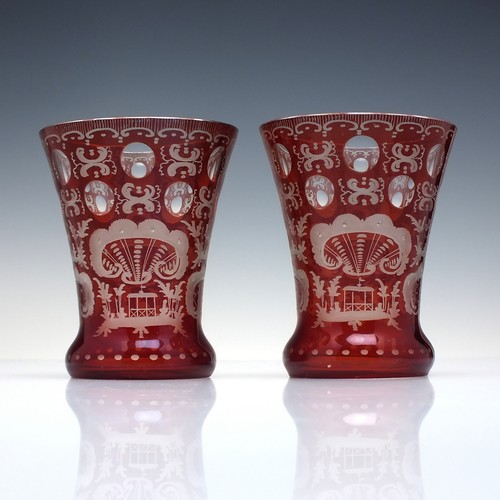 Pair bohemian engraved ruby - pair,