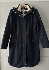 Joules Women Navy Loxley Cosy Fleece Lined Long Waterproof Coat Size UK 12. Used