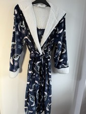 Disney Lilo & Stitch Women's Dressing Gown Navy Snowflake Medium 12-14