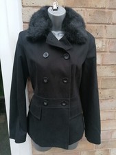 JOHN ROCHA ladies womens black furry jacket coat winter formal occasion size 8 S
