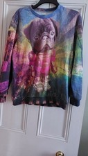 Mr Gugu & Miss Go Express Yourself Psychedelic Pug Design Polyester Top Size L