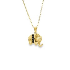9ct Yellow Gold Sapphire & Diamond Elephant Pendant & Chain -18"