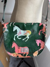 Cath Kidston Green Shoulder Bag with Pink Horses, Magnetic with Exterior Pocket