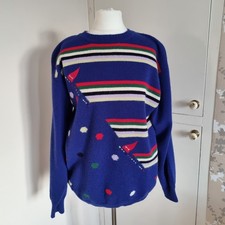 Vintage Pringle Sports Jumper Blue Flags Stripes Design Wool Medium 42" Scotland