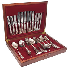 Vintage 56 Piece Silver Plated Cutlery Canteen Box England Sheffield Flatware