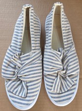 Evans Sandy Slip On Bow Shoes Striped Canvas Pumps EEE Extra Wide Fit Size UK 7