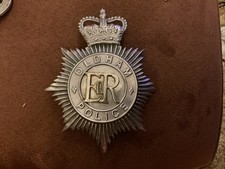 1970s OLDHAM CITY POLICE CHROME STAR QUEENS CROWN 2PIECE HELMET PLATE